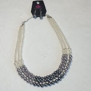 Paparazzi White and Gray Faux Pearl Necklace Set